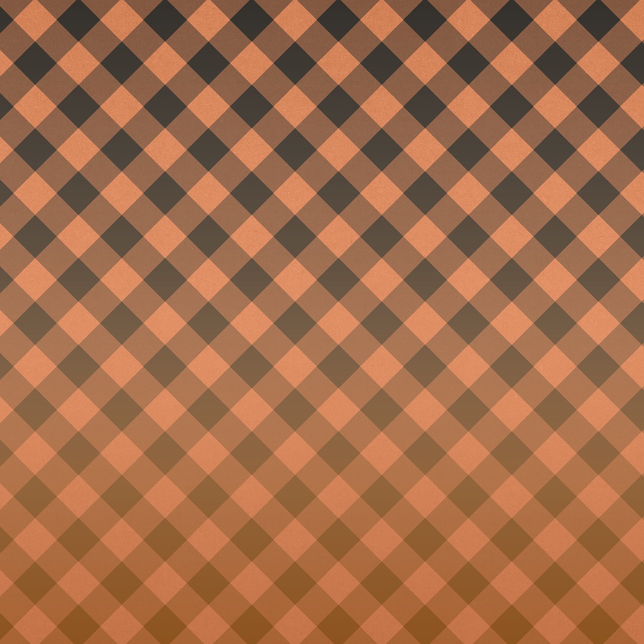 a brown and black checkered pattern is shown, a digital rendering, op art, gradient orange, style of shuzo oshimi, prairie, blushing