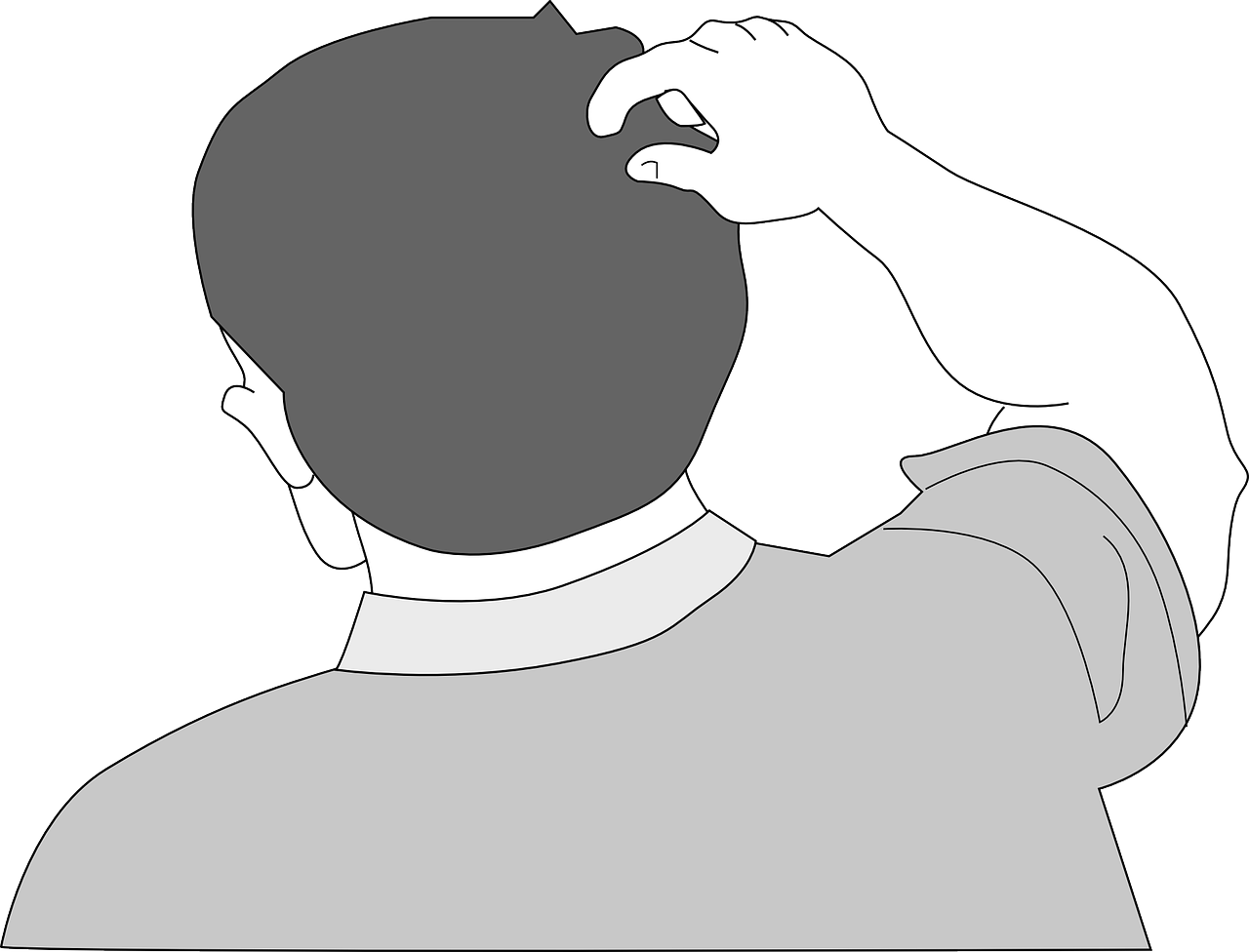 a man brushing his hair with a brush, lineart, pixabay, gray color, back - view, high collar, wikihow illustration