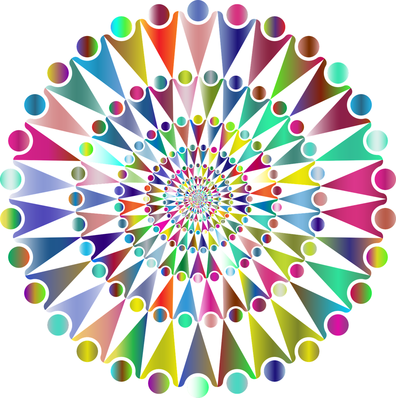 a multicolored circular design on a black background, a digital rendering, inspired by Auguste Herbin, flickr, psychedelic art, jester, dotart, colorful crowd, drawn with photoshop
