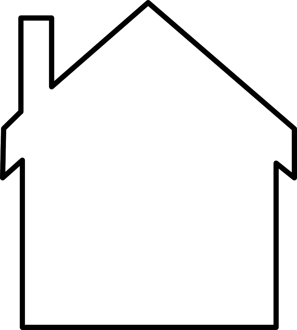 a black and white outline of a house, by Robert Childress, pixabay, shoulder, no gradients, full view blank background, facing sideways