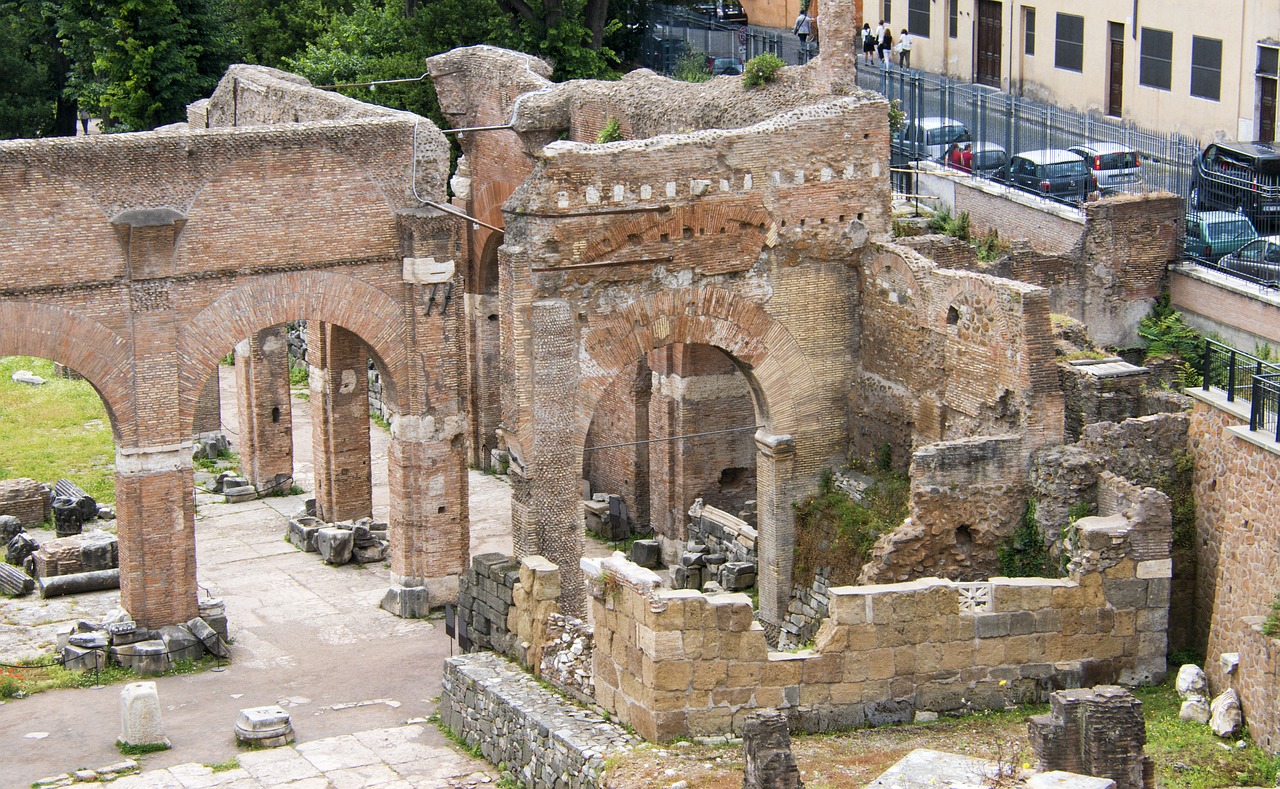 a view of the ruins of a roman city, a photo, by Antonio Saura, flickr, roman bath, torri gate, random detail, wikipedia