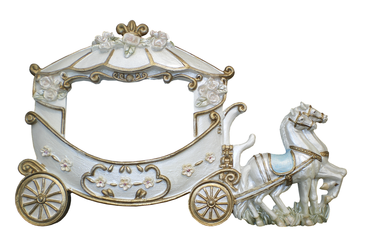 a close up of a horse drawn carriage, by Albert J. Welti, baroque, tarot card frame, porcelain, empty, 15081959 21121991 01012000 4k