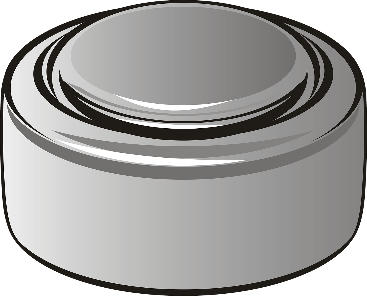 a white container sitting on top of a table, inspired by Veikko Törmänen, pixabay, digital art, metallic buttons, black and white vector, ring, gray color