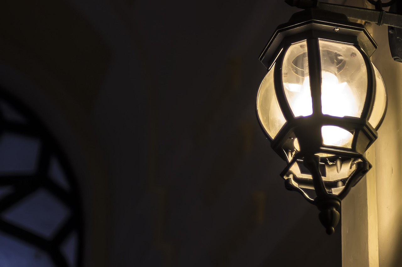 a light that is on the side of a building, a picture, shutterstock, art nouveau, morrocan lamp, taken with canon 8 0 d, closeup photo, lights on ceiling