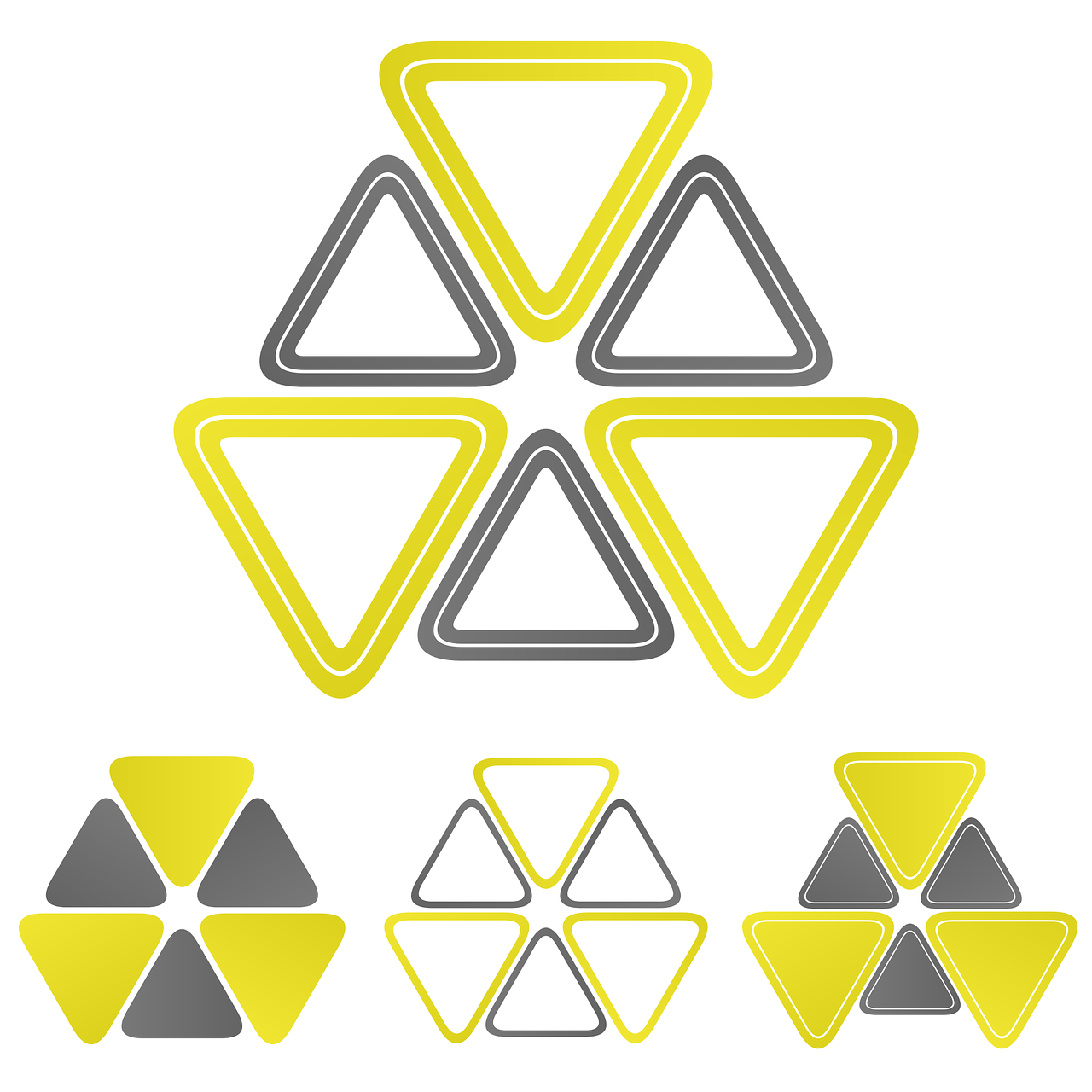 a group of yellow and gray triangles on a white background, an illustration of, imperial symbol, silicone patch design, uranium, an illustration
