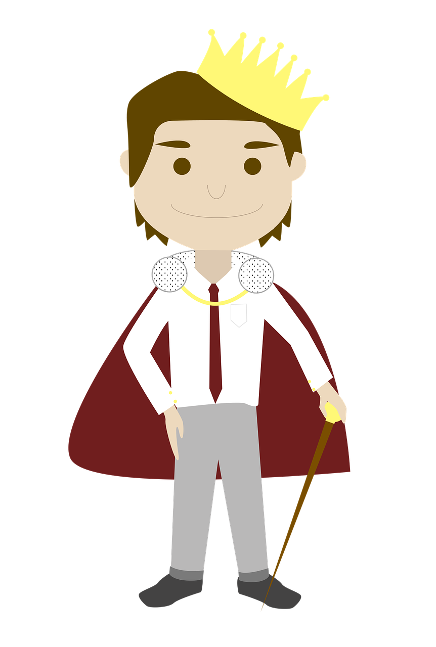 a man wearing a crown and holding a cane, a cartoon, inspired by Edward Clark, pixabay, captain kirk, beautiful young prince, robb stark, nighttime!