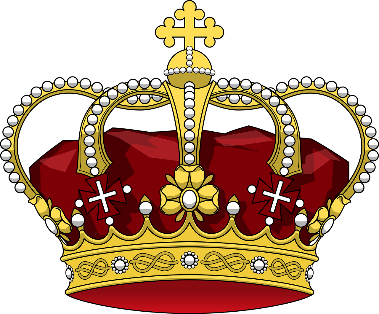 a crown with pearls and crosses on it, pixabay, digital art, the new king of great britain, richly detailed colored, width 768, full res