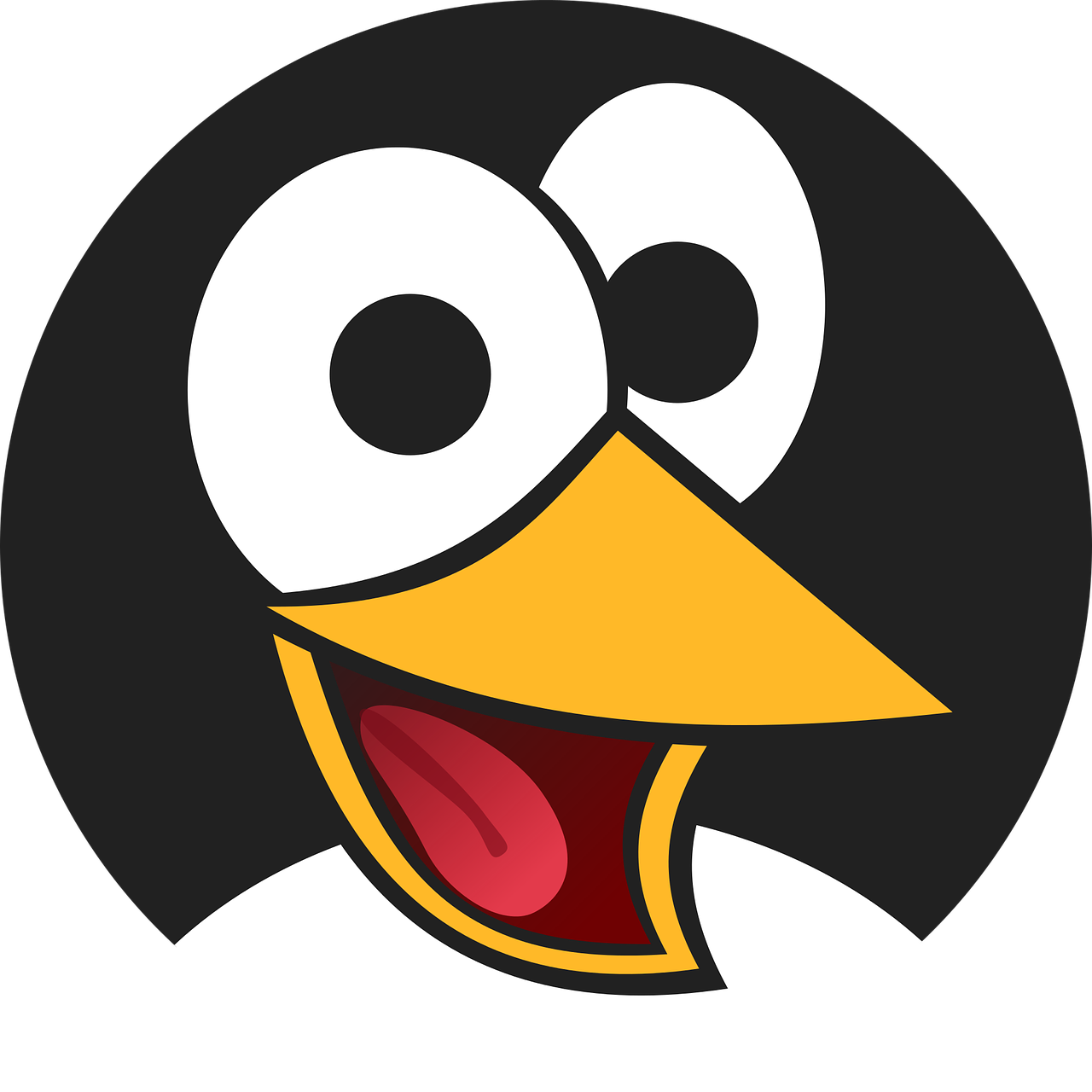 a close up of a cartoon penguin's face, vector art, inspired by Jacob Duck, reddit, with wide open mouth, discord emoji, ebay photo, with a black background