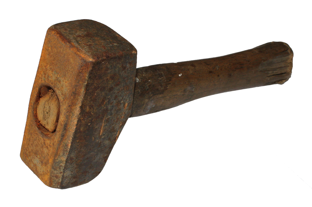 a hammer with a wooden handle on a black background, by Jakob Häne, folk art, valve, jpeg artifact, w 7 6 8, heads