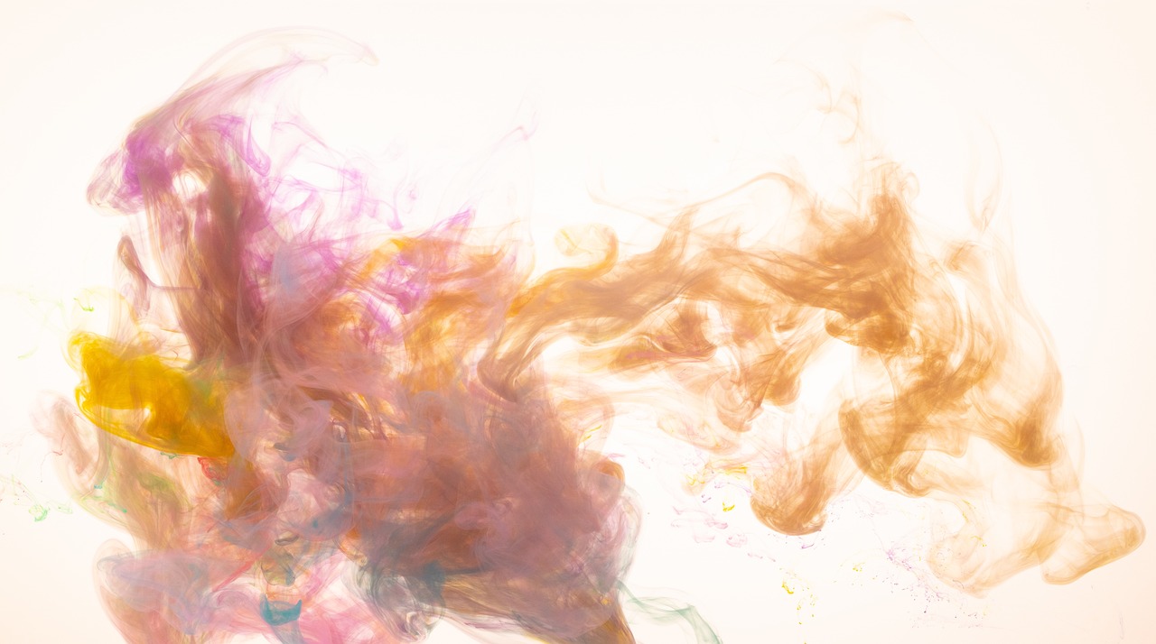 a close up of colored ink in water, a digital painting, warm and soft and subdued colors, created in octane render, gentle smoke effect, james jean and petra cortright