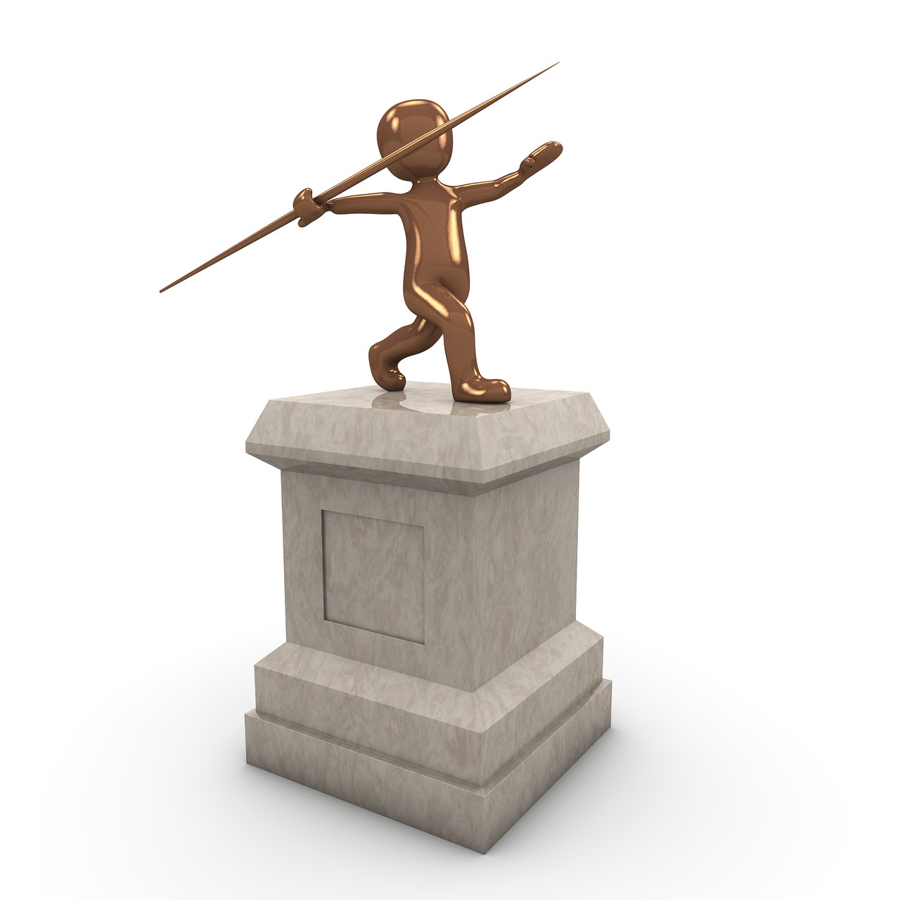 a statue of a man holding a spear on top of a pedestal, a statue, figurativism, 3d character, stick figures, copper, humanoid monkey fantasy race