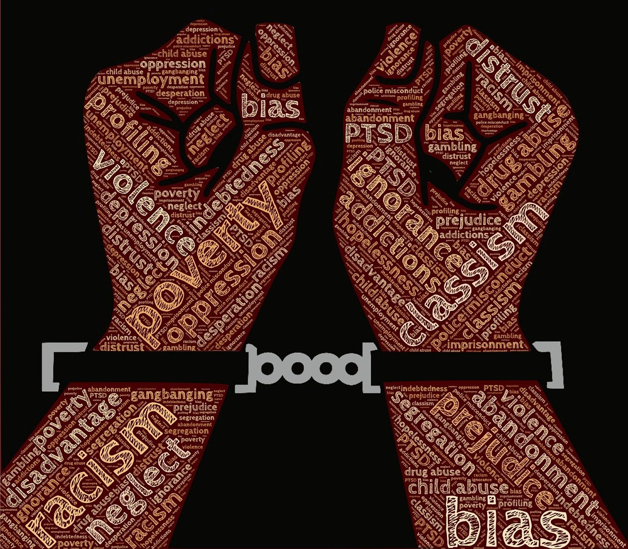 a close up of a fist on a black background, a poster, featured on pixabay, black arts movement, sitting with wrists together, created in adobe illustrator, words, bad attitude