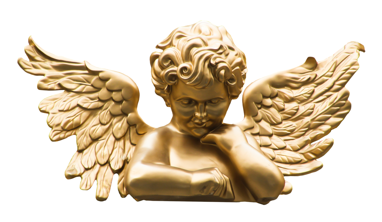 a gold statue of an angel on a black background, a statue, baroque, octanerender, cherub, gold and luxury materials, hypnos