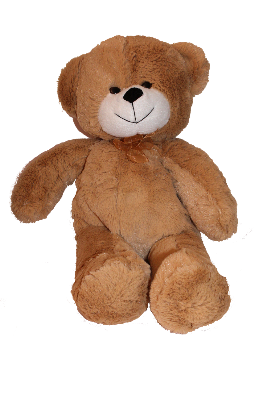 a brown teddy bear sitting on a black background, -h 1024, it is very huge, smiling, [ overhead view ]!!
