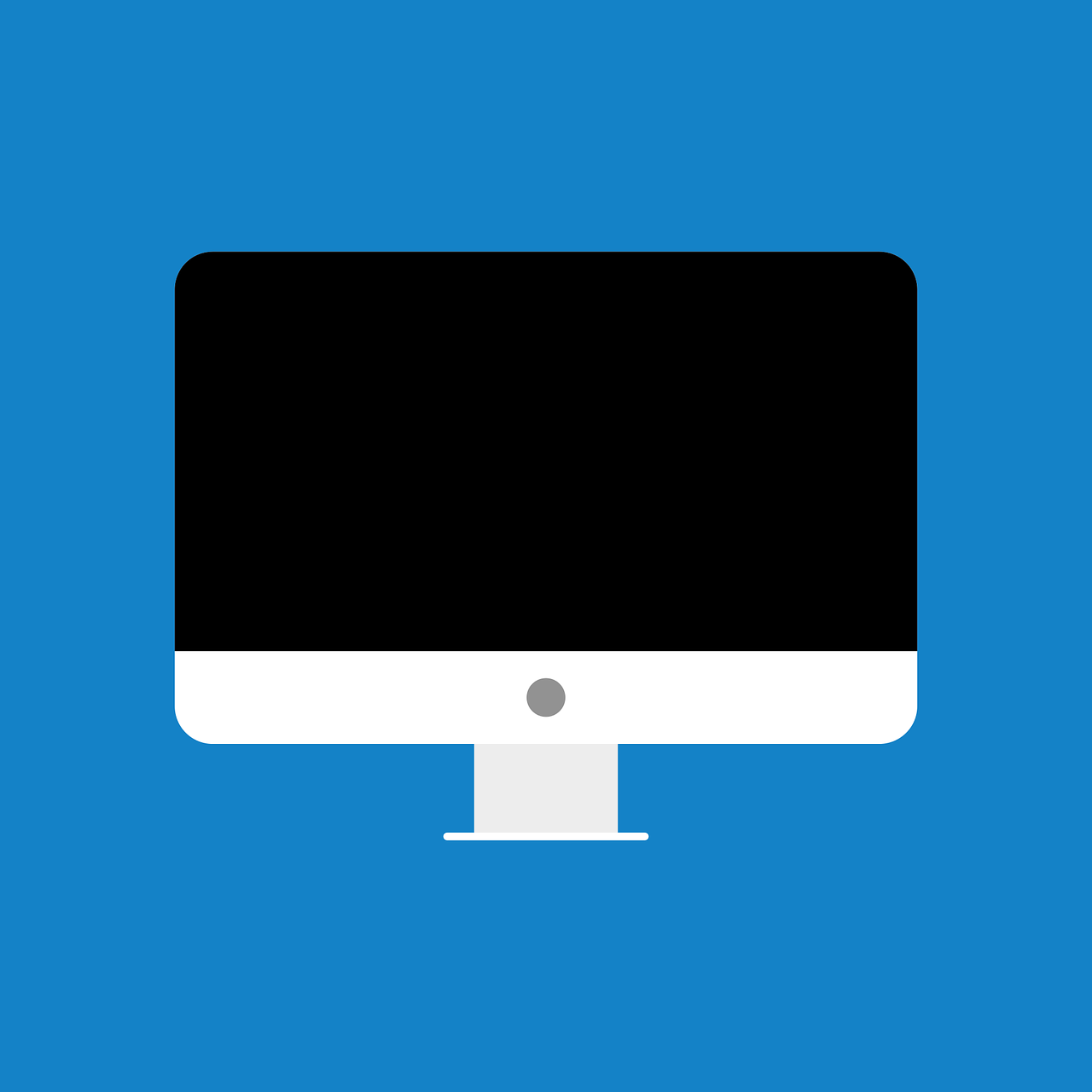 a computer monitor sitting on top of a desk, by Andrei Kolkoutine, unsplash, computer art, solid blue background, ios icon, flat vector graphic, icon black and white
