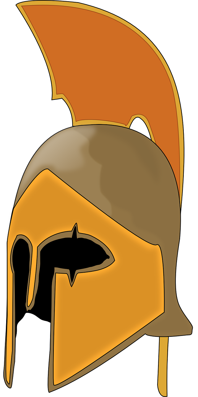 a close up of a helmet on a black background, a digital painting, inspired by Nicomachus of Thebes, sots art, !!! very coherent!!! vector art, orange and black, cartoonish and simplistic, (((knight)))