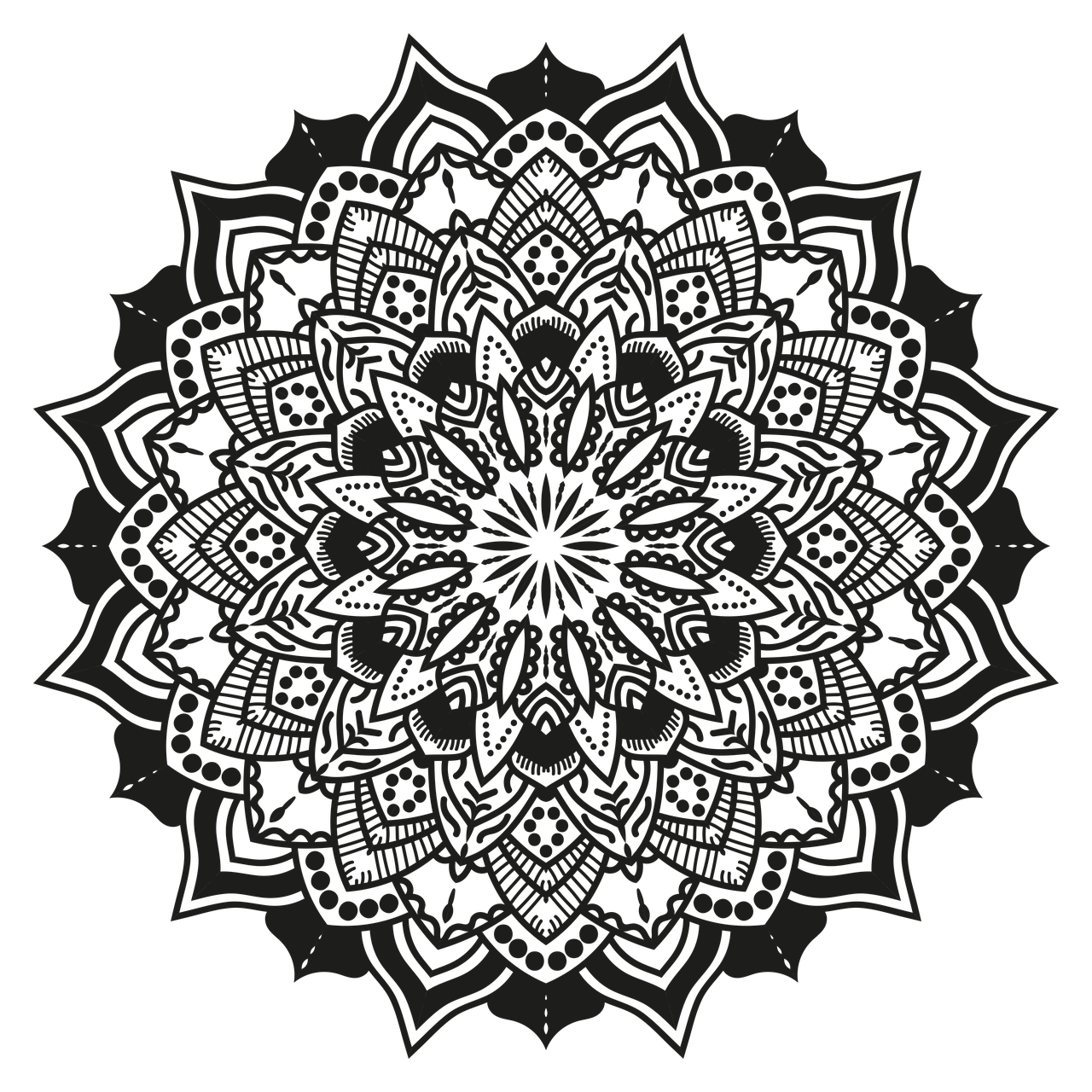 a black and white circular design on a black background, vector art, inspired by Shūbun Tenshō, unsplash, gothic art, a beautiful buddhist mandala, (((dark colors))), subtle lovecraftian vibes, dark theme night time