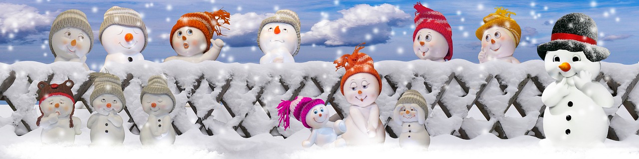a group of snowmen that are standing in the snow, a digital rendering, trending on pixabay, digital art, avatar image, cute girls, thumbnail, close-up photo