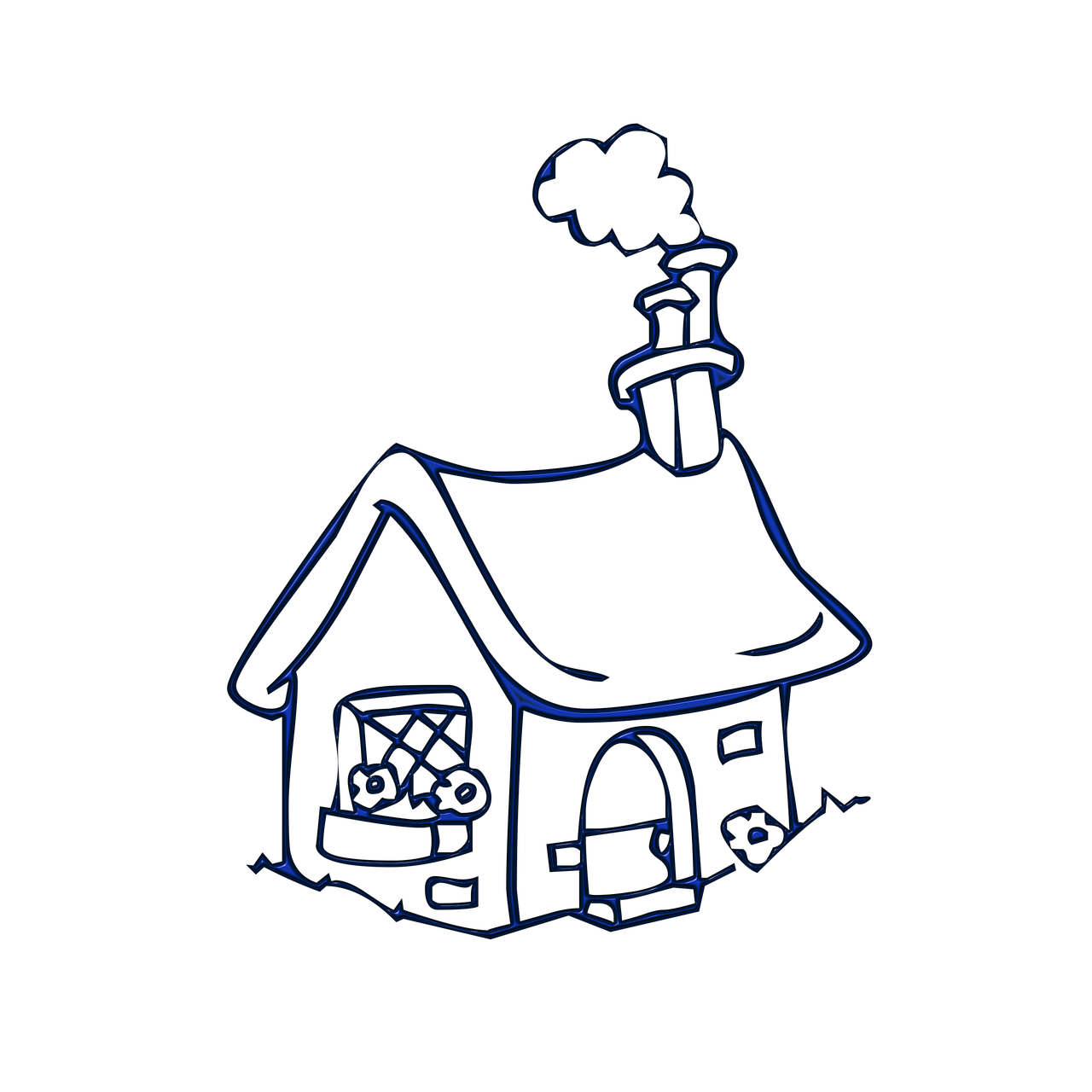 a drawing of a house with a chimney, flickr, graffiti, dark blue neon light, sketched 4k, fairy tale style background, on black background