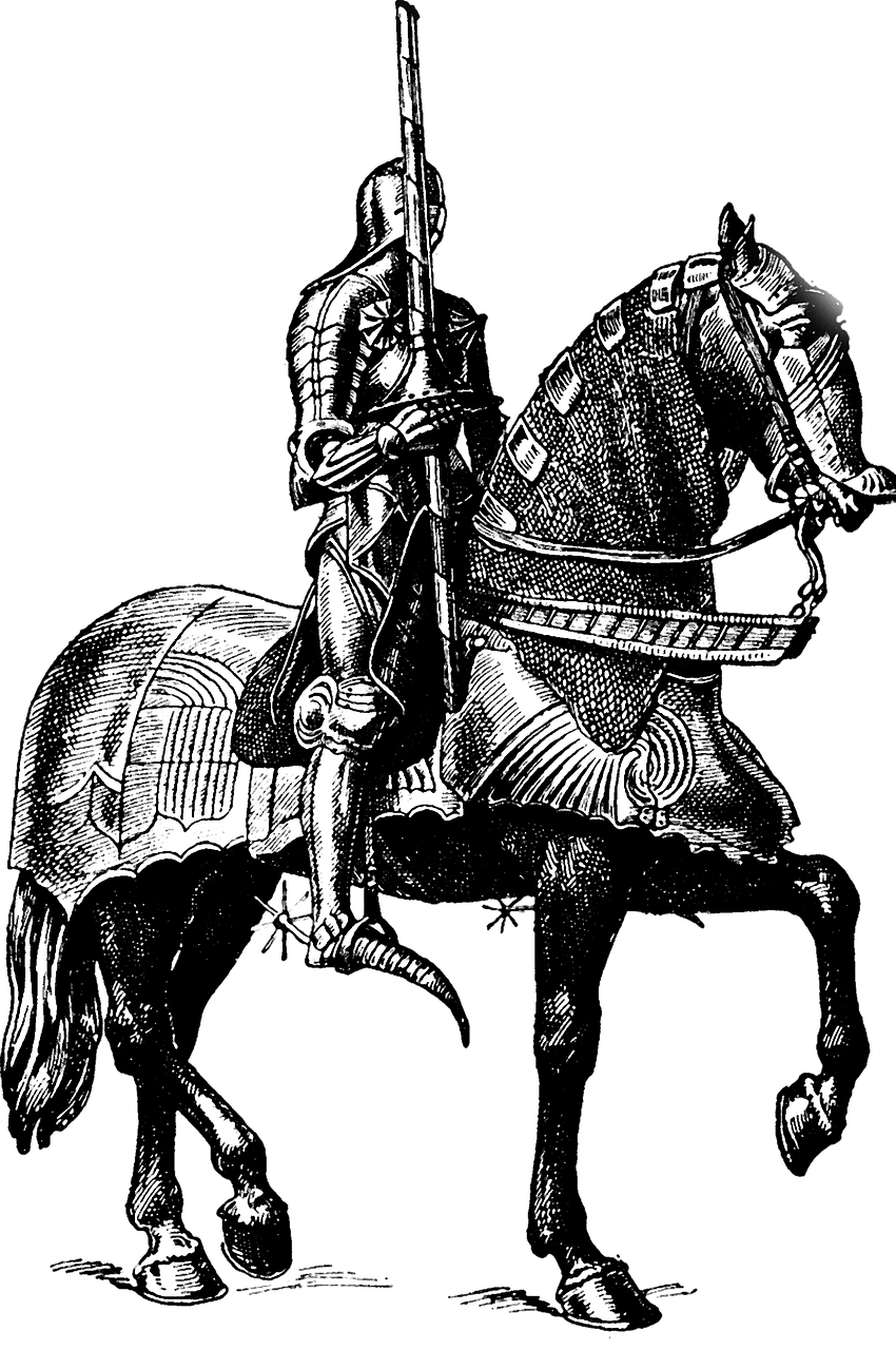 a black and white drawing of a man on a horse, a woodcut, inspired by Wenceslas Hollar, pixabay, fine art, shiny metal armor, phone wallpaper, richard iv the roman king photo