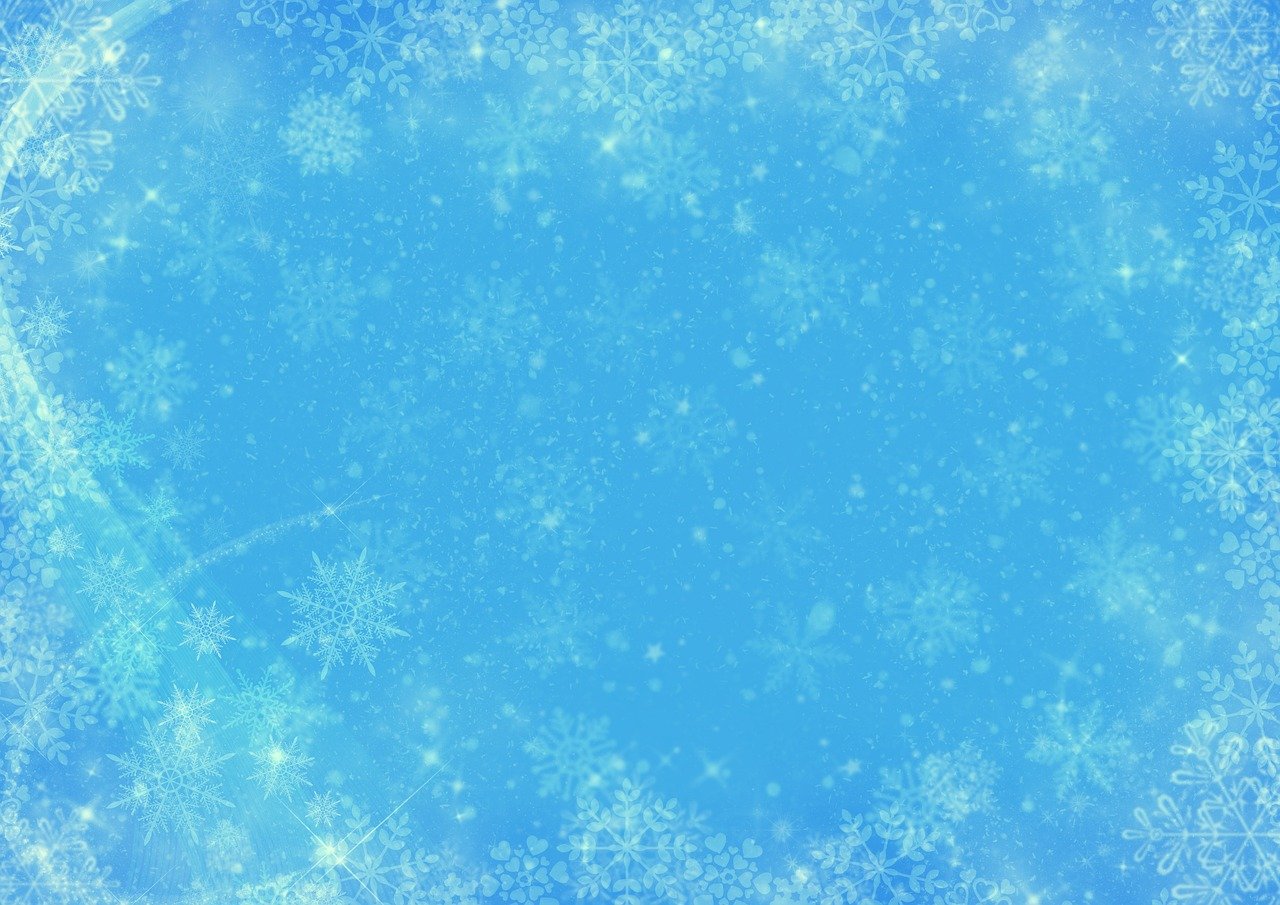 a blue background with snow flakes and stars, a picture, inspired by Arthur Burdett Frost, background image, けもの, smooth background, blue border