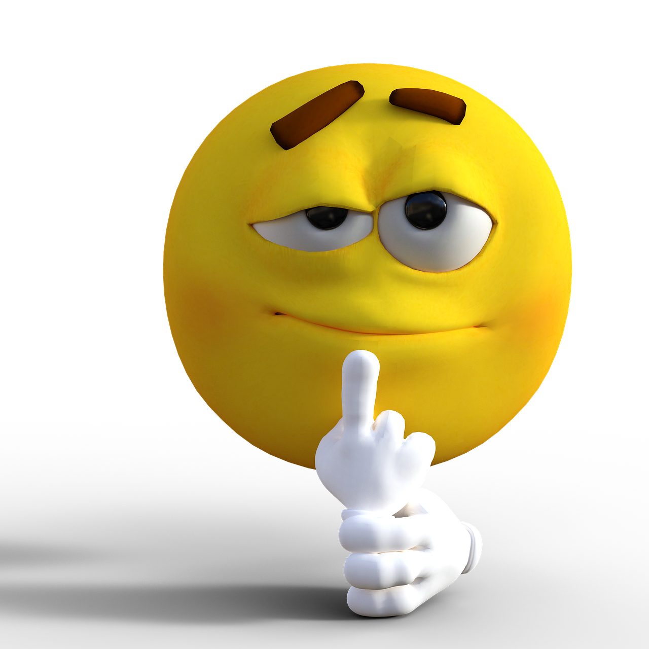 a close up of a smiley face with a finger up, inspired by Heinz Anger, flickr, figuration libre, 3 ds max, serious expression, sassy pose, 2 k