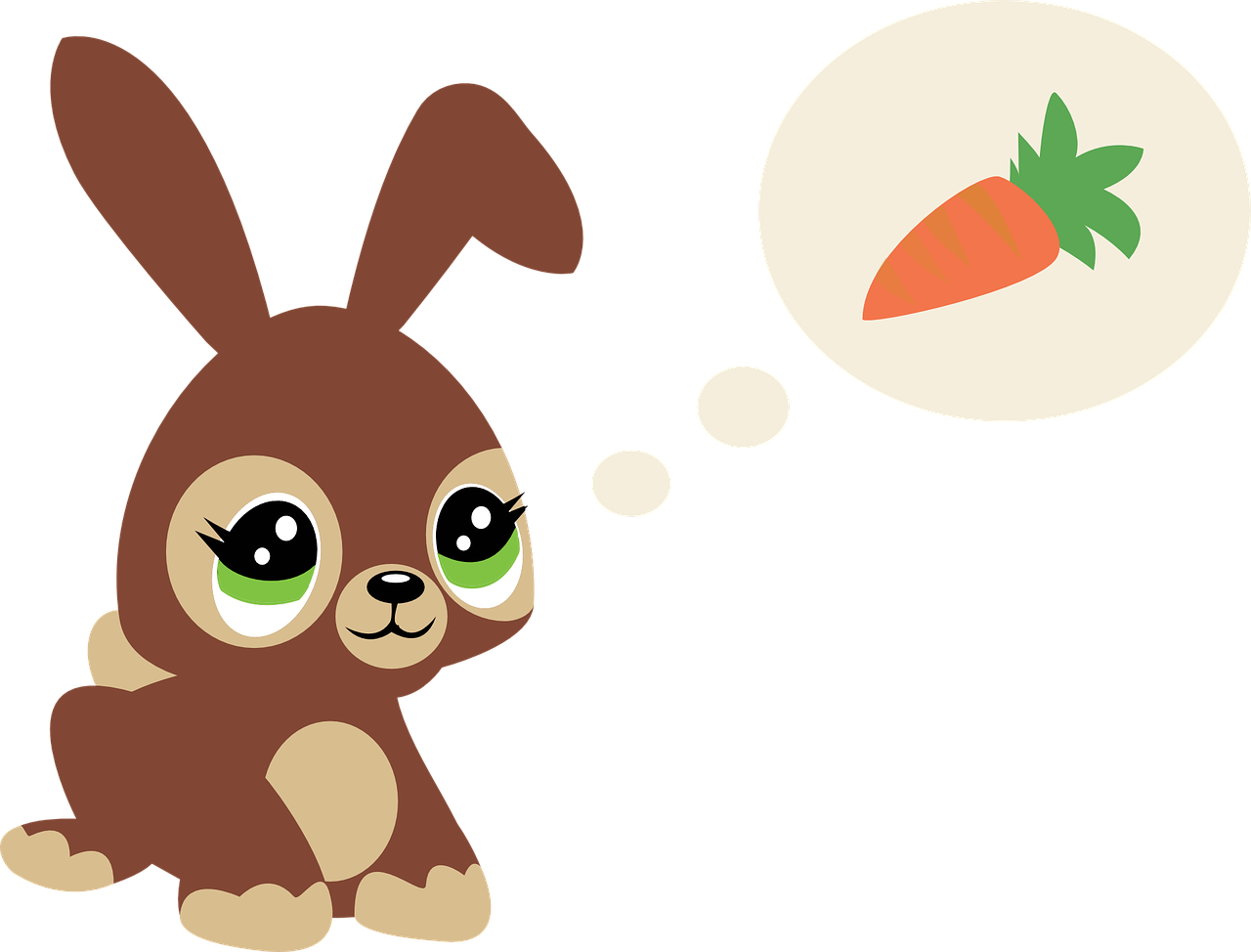 a cartoon rabbit looking at a carrot with a thought bubble, inspired by Nyuju Stumpy Brown, trending on pixabay, 3 d littlest pet shop horse, weed cutie mark, brown:-2, on amino