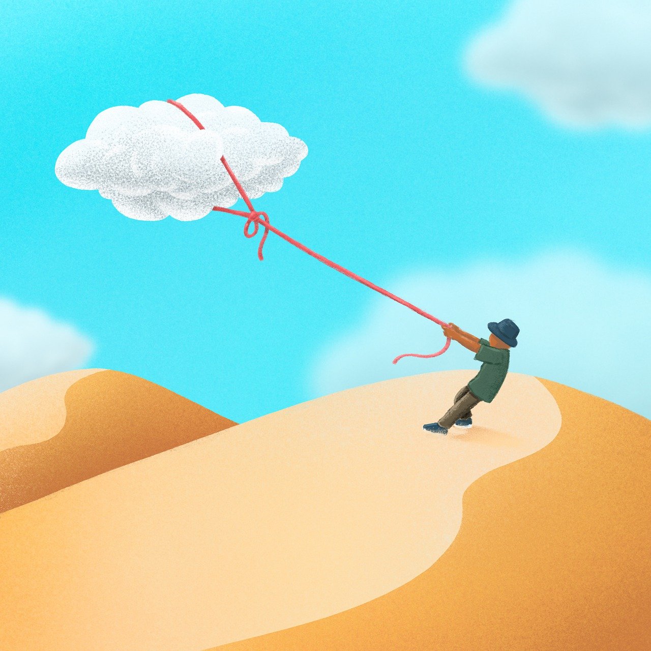 a man flying a kite on top of a sandy hill, trending on behance, conceptual art, fat cloud, wikihow illustration