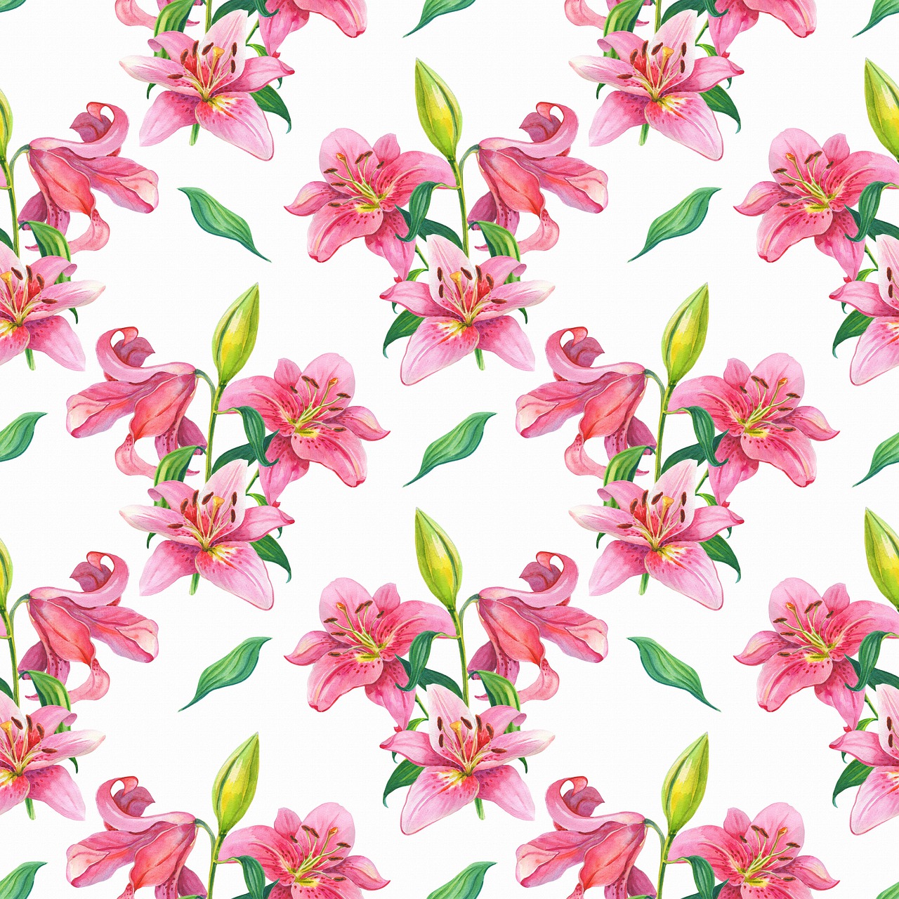 a pattern of pink flowers on a white background, shutterstock, white lilies, listing image, zido, made in adobe illustrator