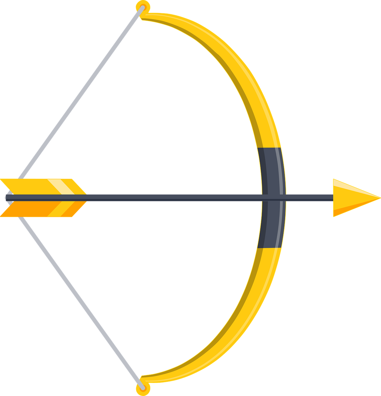 a bow and arrow on a black background, vector art, yellow aureole, crossbow, circle iris detailed structure, screengrab