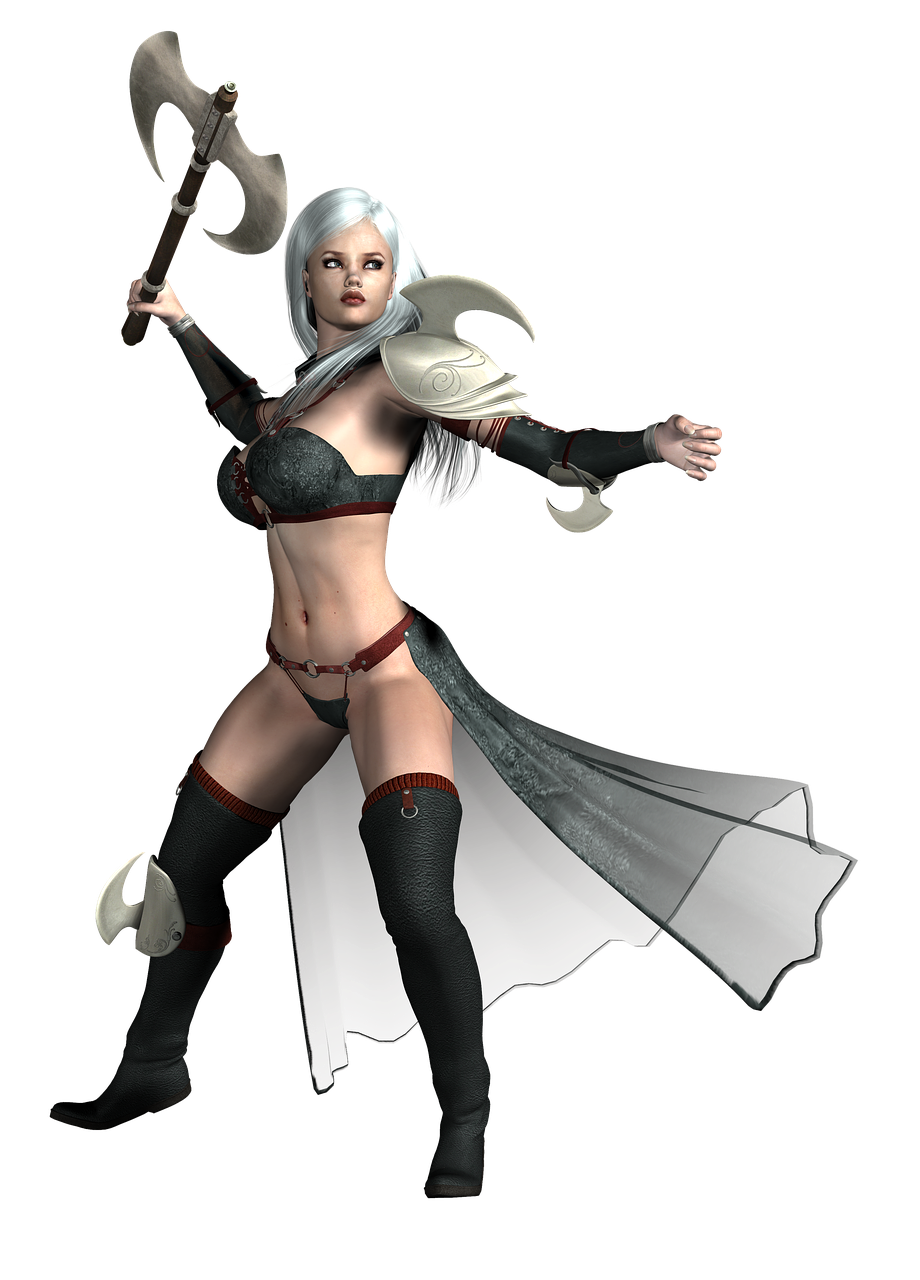 an image of a woman with a sword, a 3D render, by senior character artist, fantasy art, dwarf with white hair, dark sorceress fullbody pose, character from mortal kombat, 3 d render of a full female body