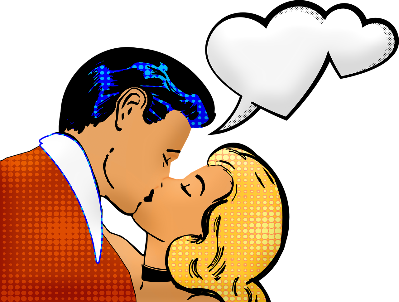 a couple kissing each other with a speech bubble above them, pop art, closeup - view, high resolution, steam romance, bells