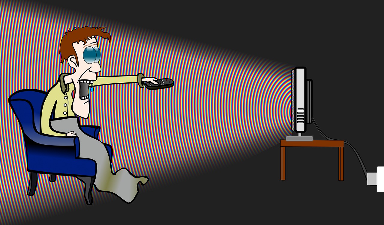 a man sitting in a chair watching television, a cartoon, inspired by Egon von Vietinghoff, pixabay, computer art, lasers shooting out of eyes, doppler effect, holding a ray-gun, paranormal flashlight