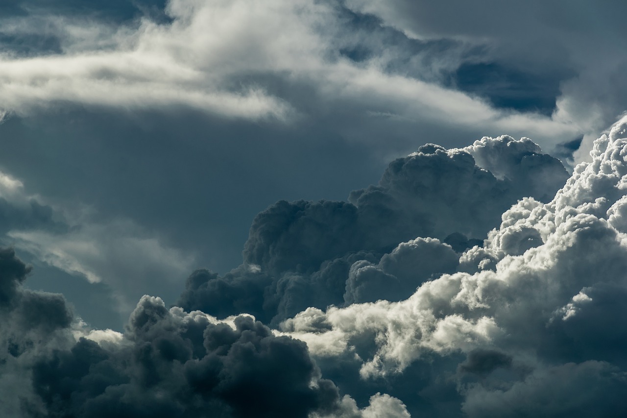 a jetliner flying through a cloudy sky, a picture, by Hans Schwarz, shutterstock, romanticism, dark mammatus cloud, layered stratocumulus clouds, dramatic closeup composition, storm in the evening