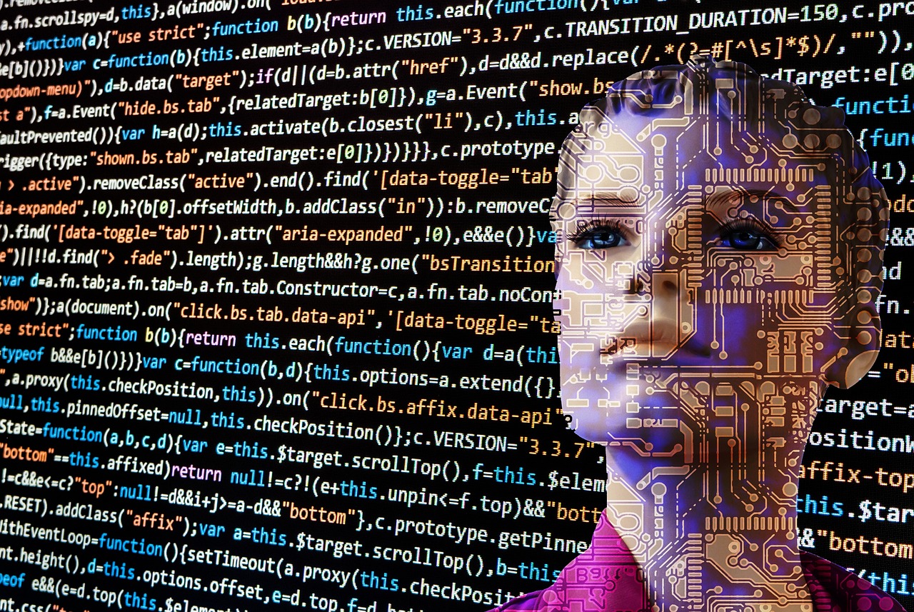 a close up of a person's face on a computer screen, a digital rendering, pixabay, ascii art, half robot and half woman, covered in circuitry, biblical female android, alan turing