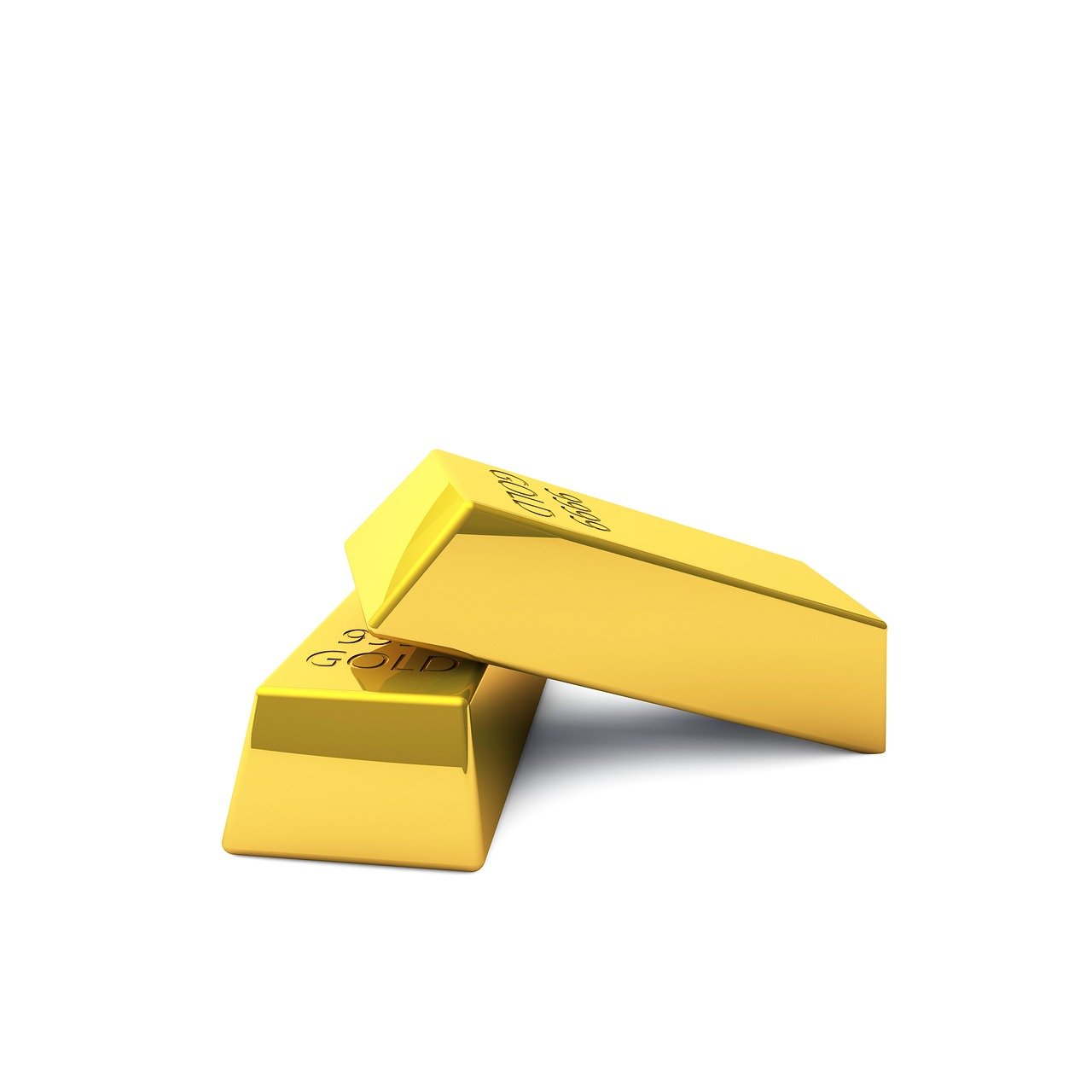 a couple of gold bars sitting next to each other, by Aleksander Kotsis, isolated on white background, looking to the right, 4 k post, no gradients