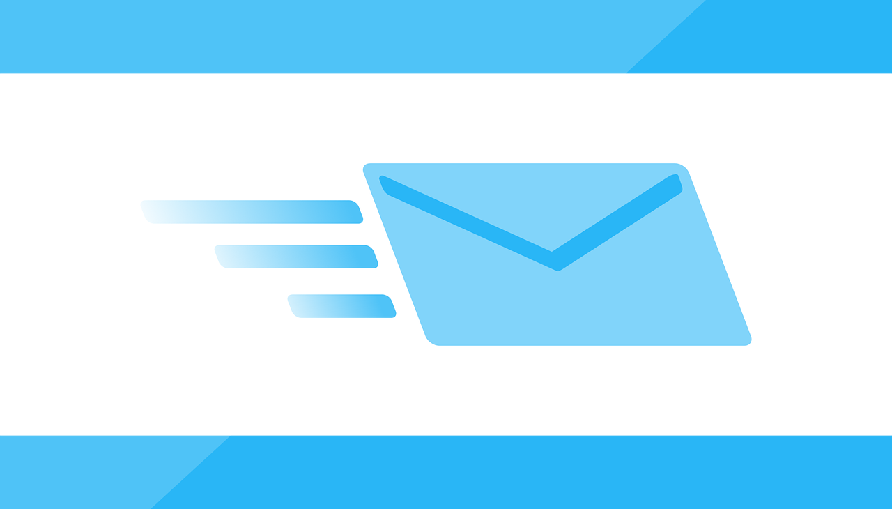 a mail icon on a blue and white background, an illustration of, postminimalism, high speed, ( side ) profile, an illustration, full image