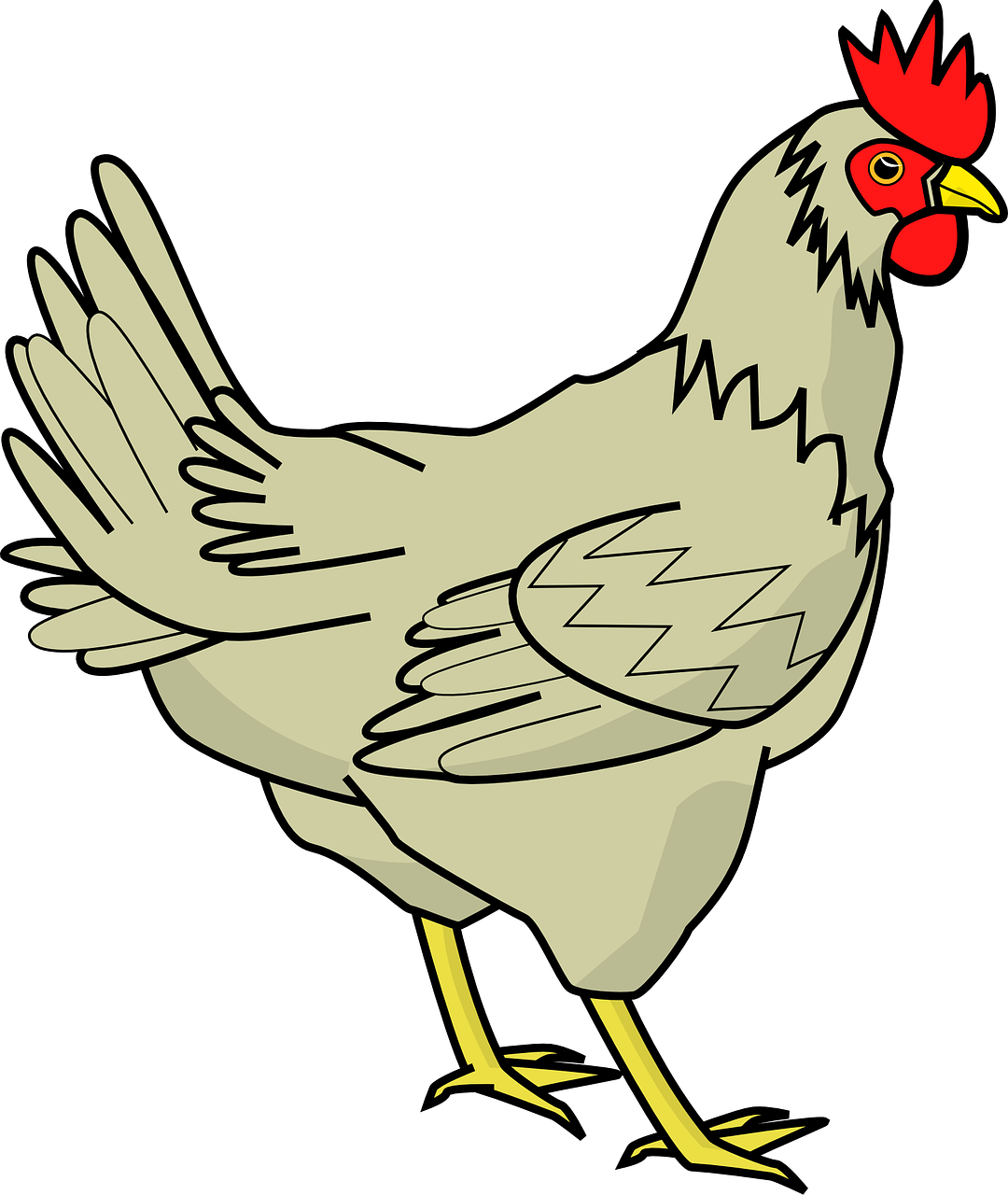 a close up of a chicken on a black background, an illustration of, by David Budd, pixabay, cartoon style illustration, thick outline, high detail illustration, full body close-up shot