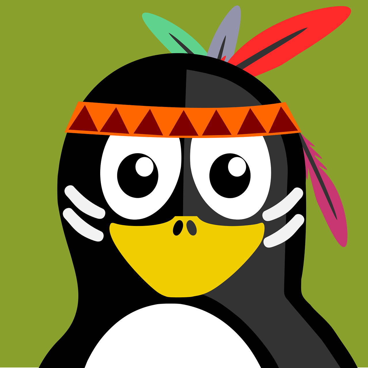 a penguin with an indian headdress on its head, vector art, inspired by Awataguchi Takamitsu, closeup shot, wikihow illustration