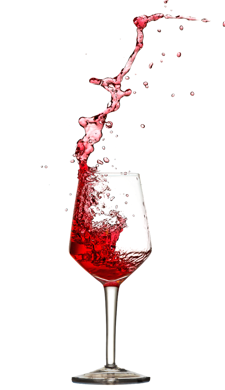 a red wine being poured into a wine glass, a digital rendering, by Jan Rustem, renaissance, splashing, amoled, red on black, bubbly