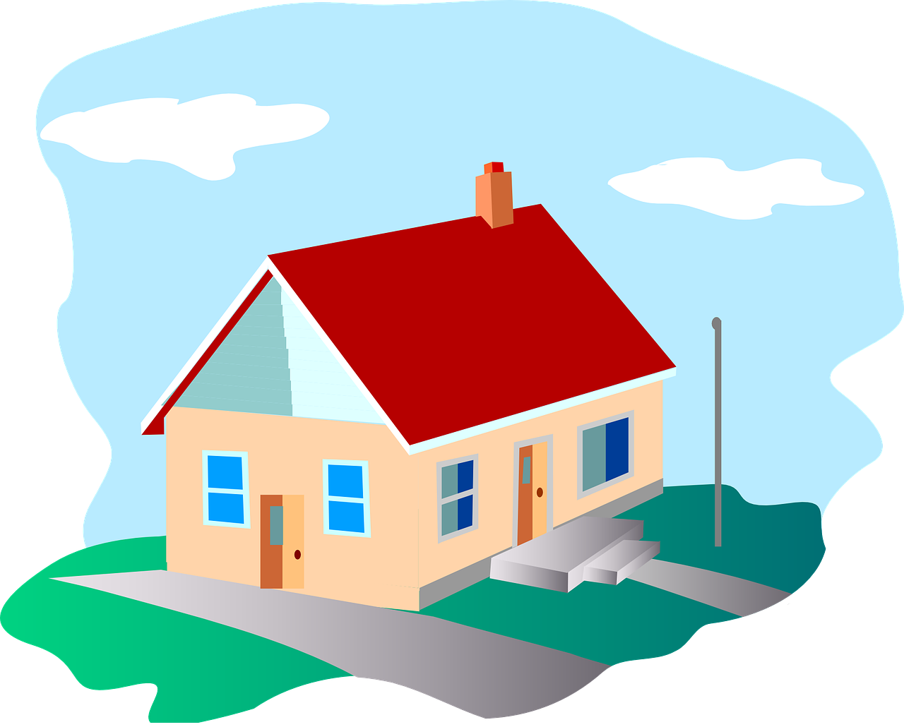 a house with a car parked in front of it, pixabay, naive art, clean cel shaded vector art, viewed in profile from far away, red roofs, home video footage