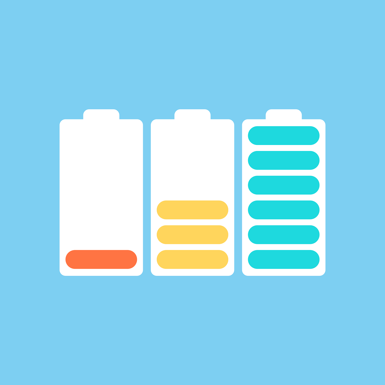 a couple of batteries sitting next to each other, an illustration of, by Andrei Kolkoutine, shutterstock, cyan and orange palette. vivid, ui card, mobile still frame. 4k uhd, flat icon