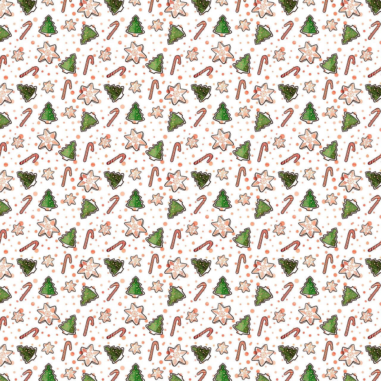 a pattern of christmas trees, stars, and candy canes, a digital rendering, tumblr, zido, 'white background'!!!, background image, caramel