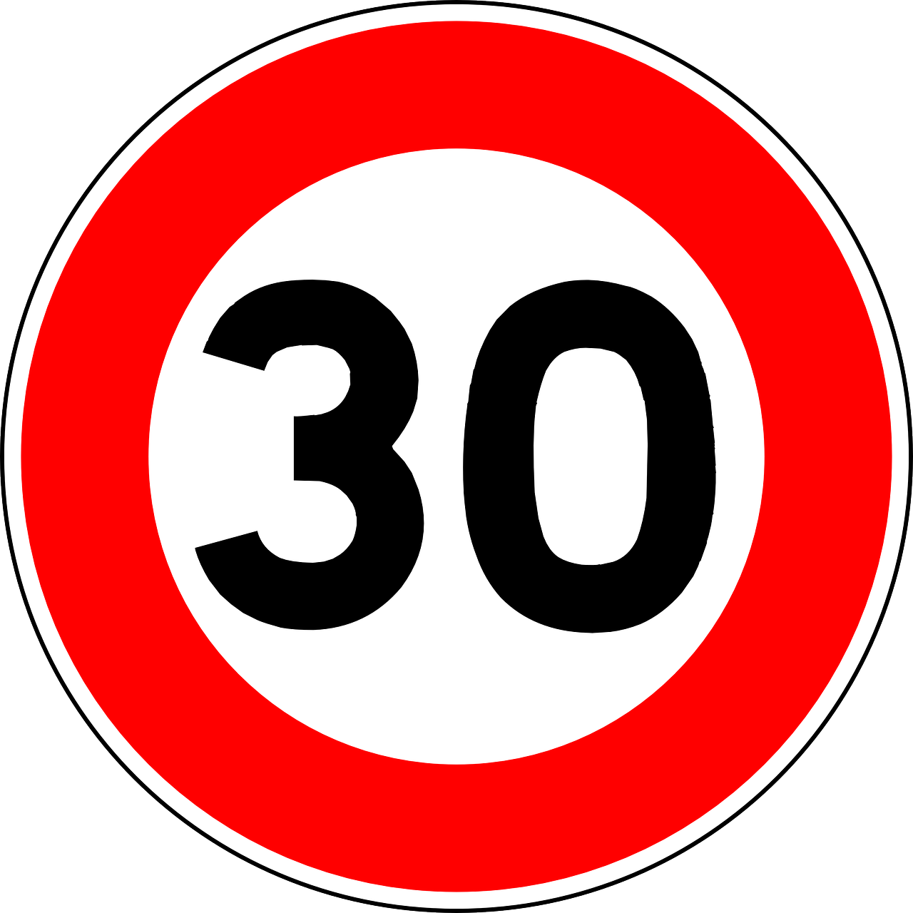 a red and white sign with the number 30 in it, by Jan Zrzavý, les automatistes, from wikipedia, hyperspeed, illustration!, 8 0 mm camara