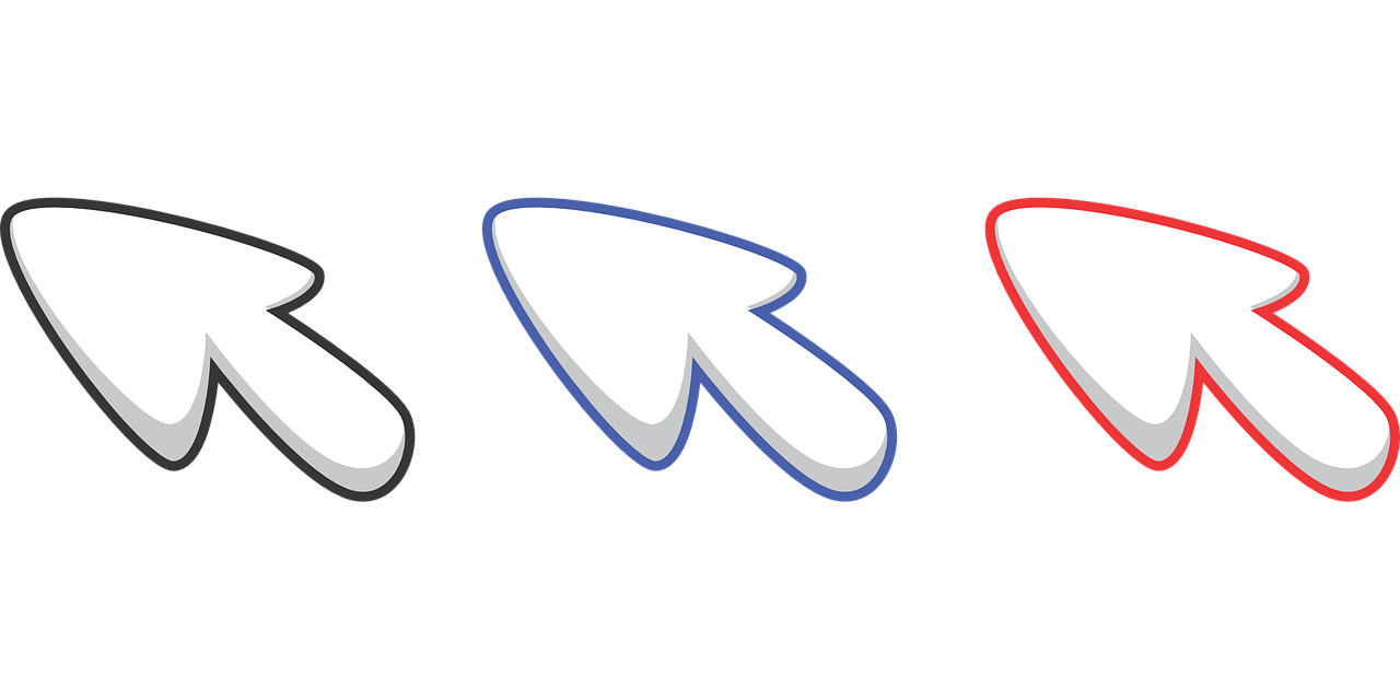 three arrows pointing in different directions on a black background, by Andrei Kolkoutine, flickr, computer art, colors red white blue and black, scrolling computer mouse, cutie mark, with pointing finger