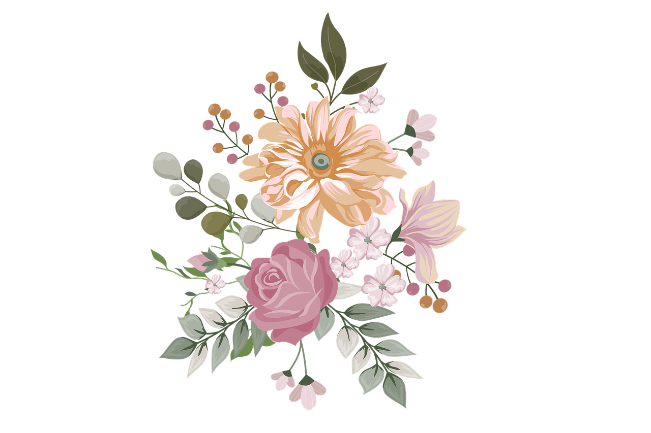 a bouquet of flowers on a black background, a digital painting, shutterstock contest winner, shoulder patch design, peach embellishment, created in adobe illustrator, embroidery