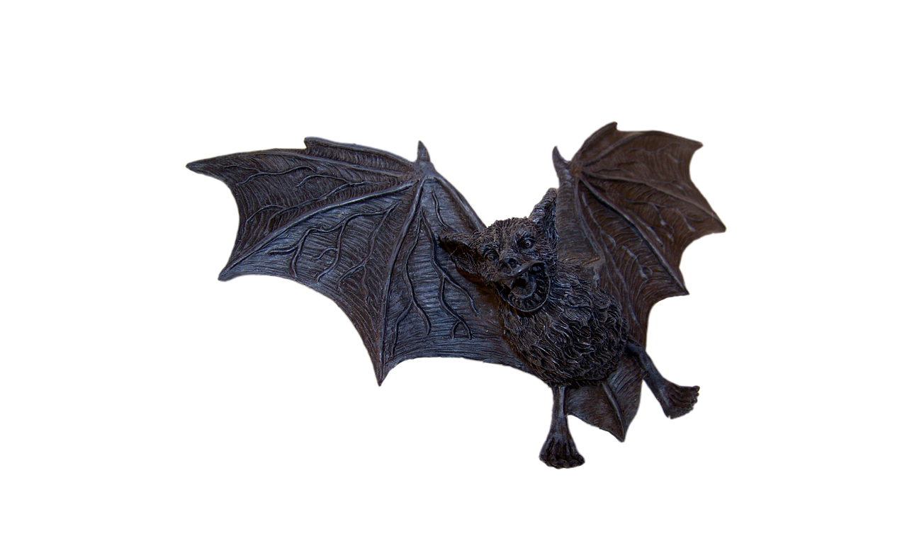 a close up of a bat flying through the air, by Carol Sutton, featured on zbrush central, art deco, highly detailed texture render, highly detailed sculpture, top - down view, 16th century
