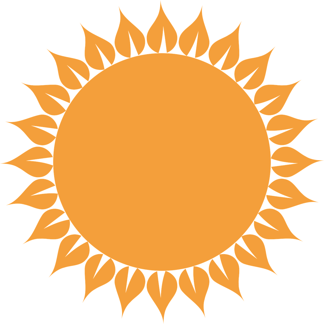 an orange sun on a black background, vector art, pixabay, art nouveau, circular shape, sunflower, one on each side, flag