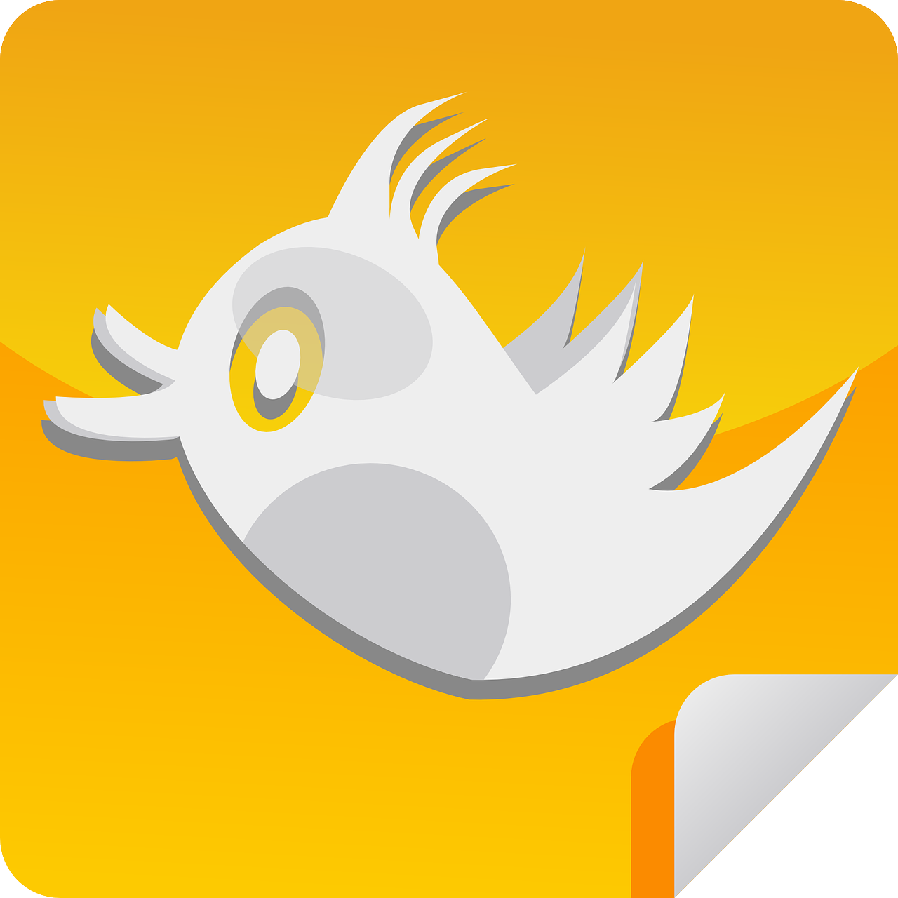 a white bird sitting on top of a yellow square, a screenshot, sticker design vector, swoosh, yo )