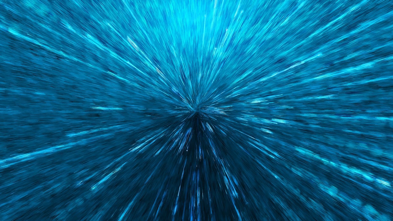 a blurry image of a blue background, a microscopic photo, by Jon Coffelt, pexels, digital art, in the style star trek 8 k, hyperspeed, wideangle pov closeup, radiating with power